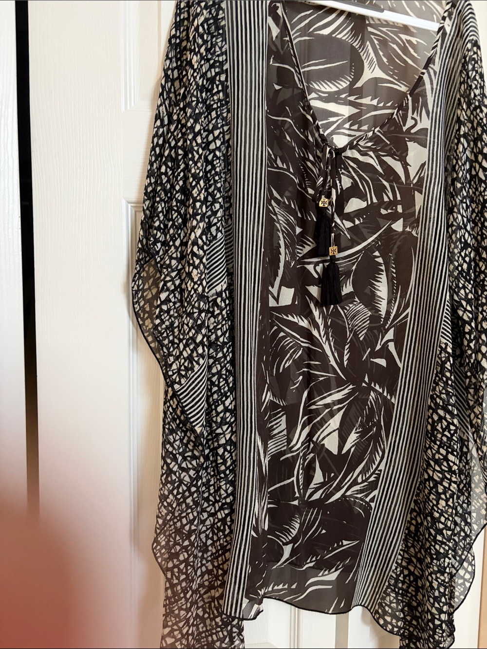 Tory Burch Black and White Printed Swim Coverup